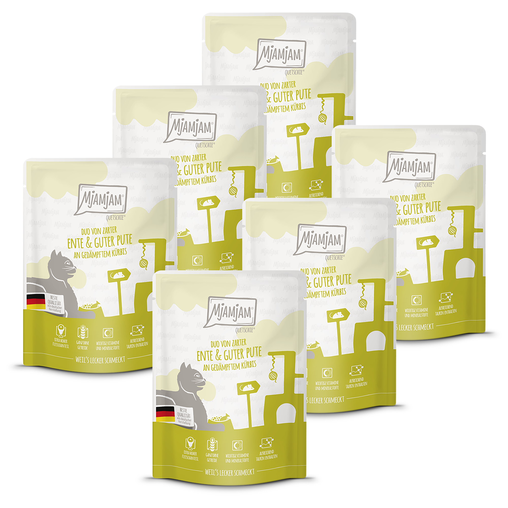 MjAMjAM - Quetschie - DUO von zarter Ente & guter Pute an gedämpftem Kürbis 6 x 300g