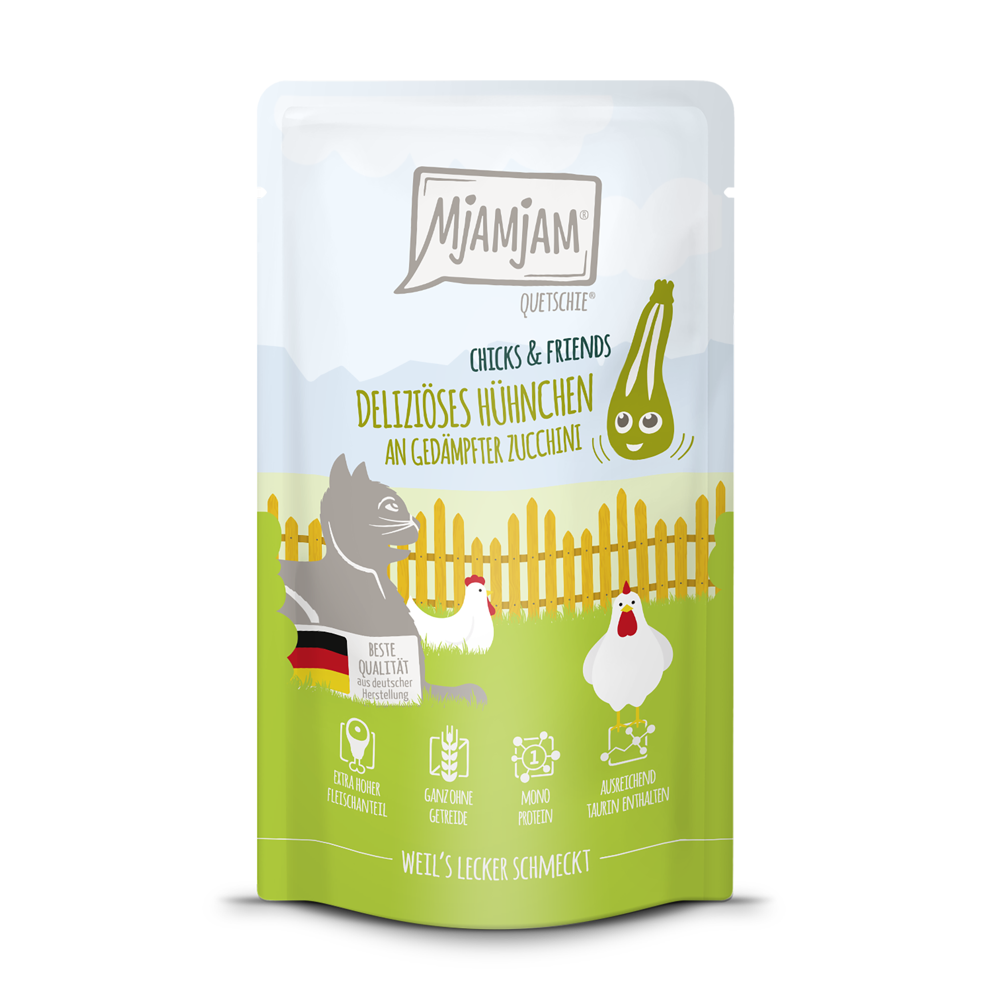 MjAMjAM - Quetschie - Chicks & Friends deliziöses Hühnchen an gedämpfter Zucchini