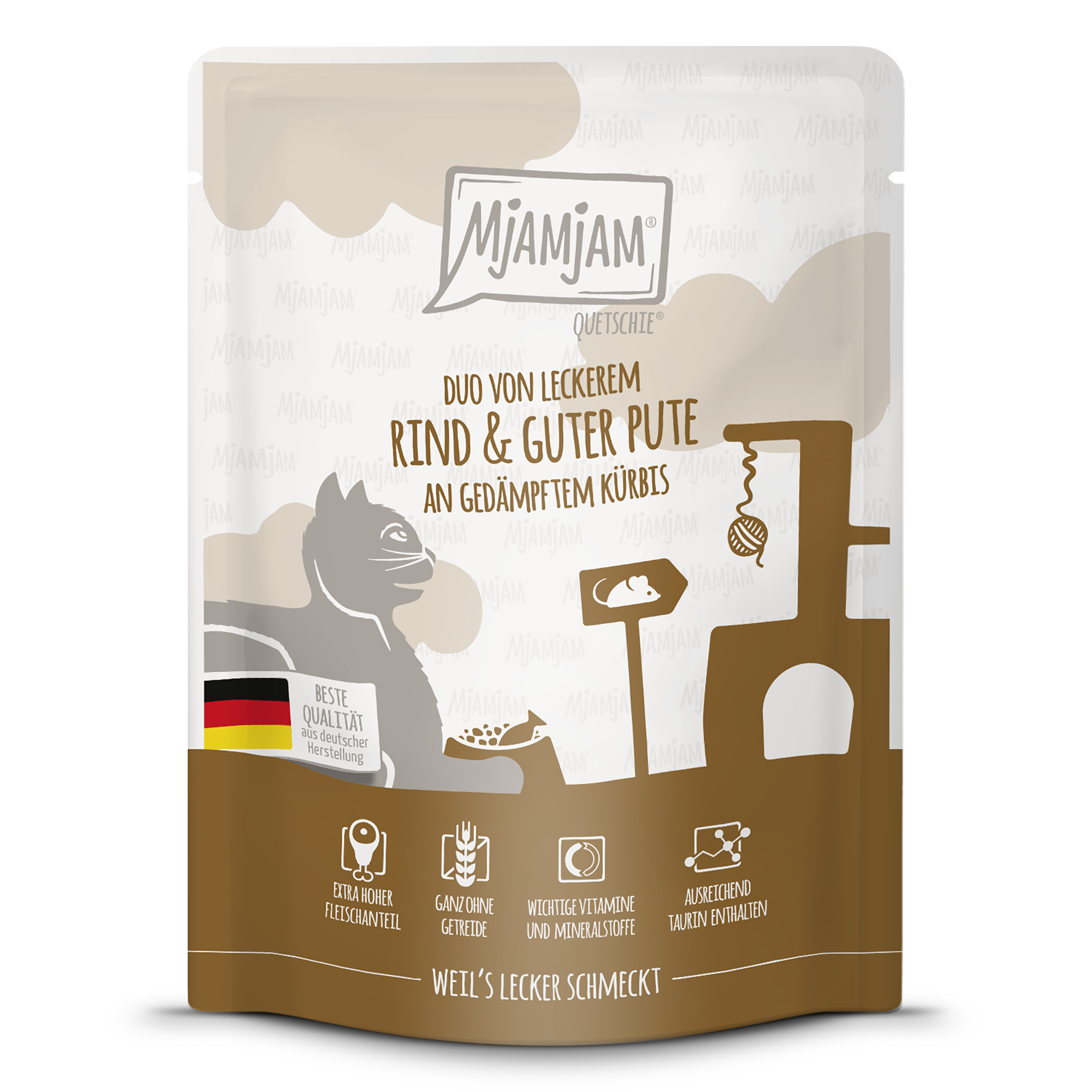 MjAMjAM - Quetschie - DUO von leckerem Rind & guter Pute an gedämpftem Kürbis 300g
