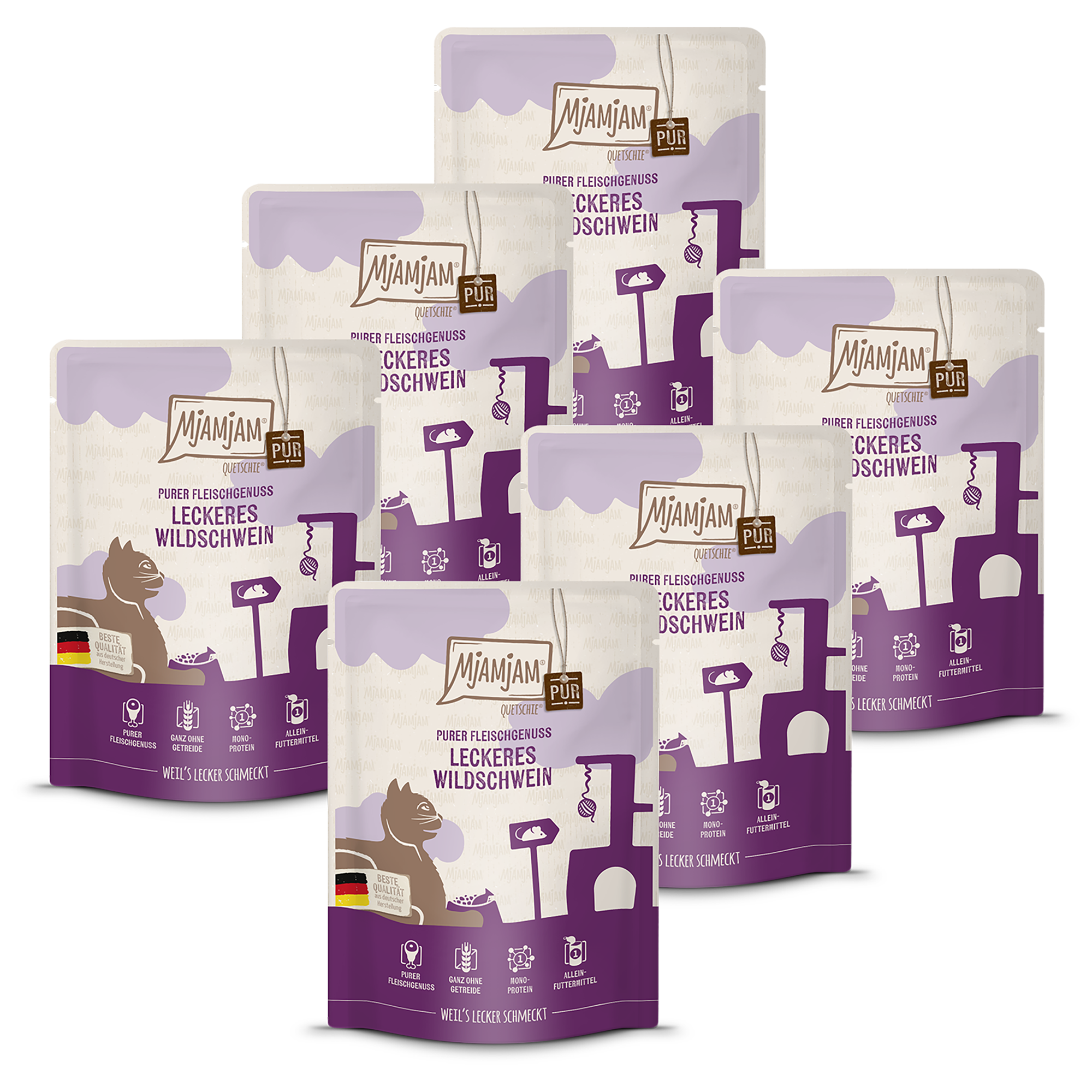 MjAMjAM - Quetschie Purer Fleischgenuss - leckeres Wildschwein pur 6 x 300g