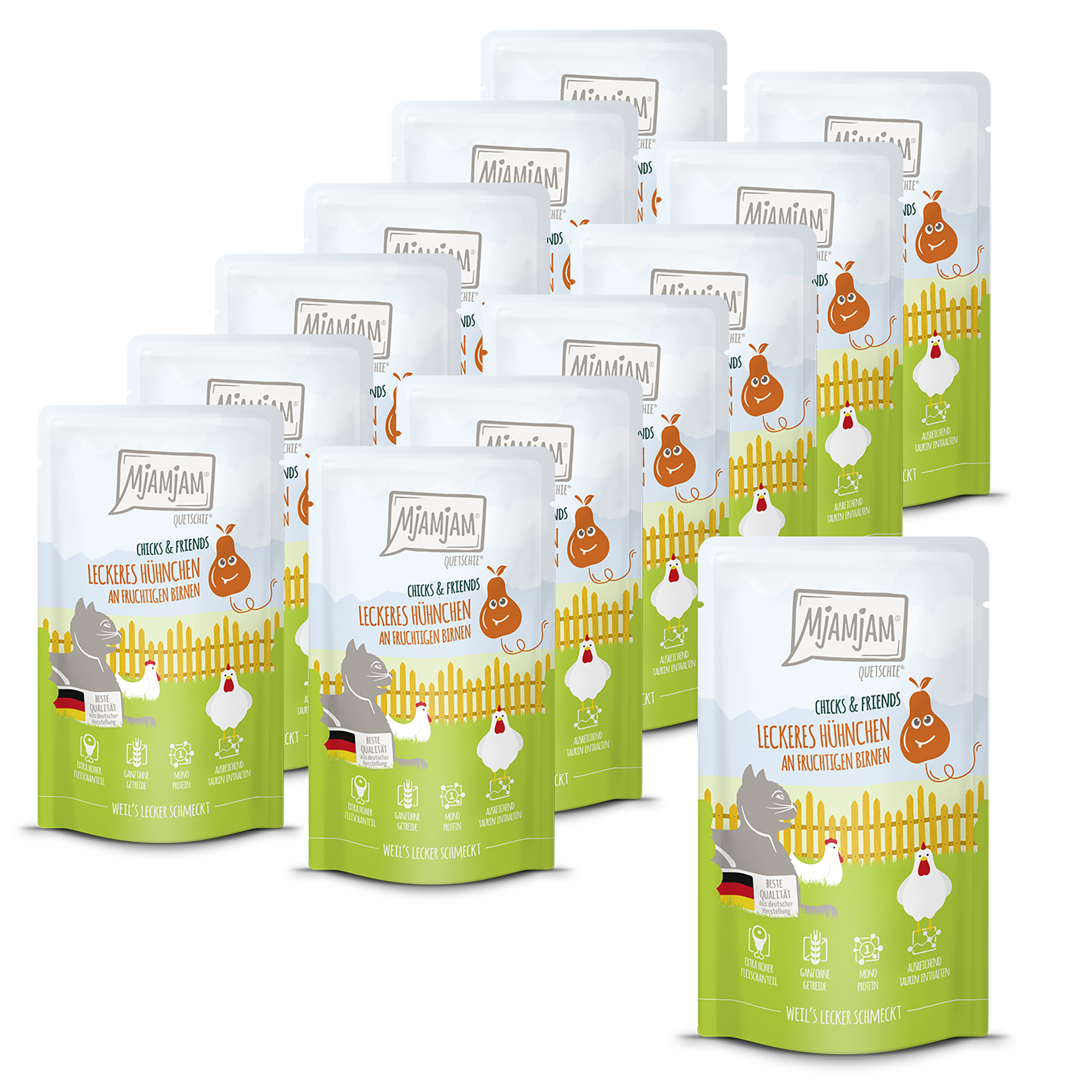 MjAMjAM - Quetschie - Chicks & Friends leckeres Hühnchen an fruchtigen Birnen 12 x 125g