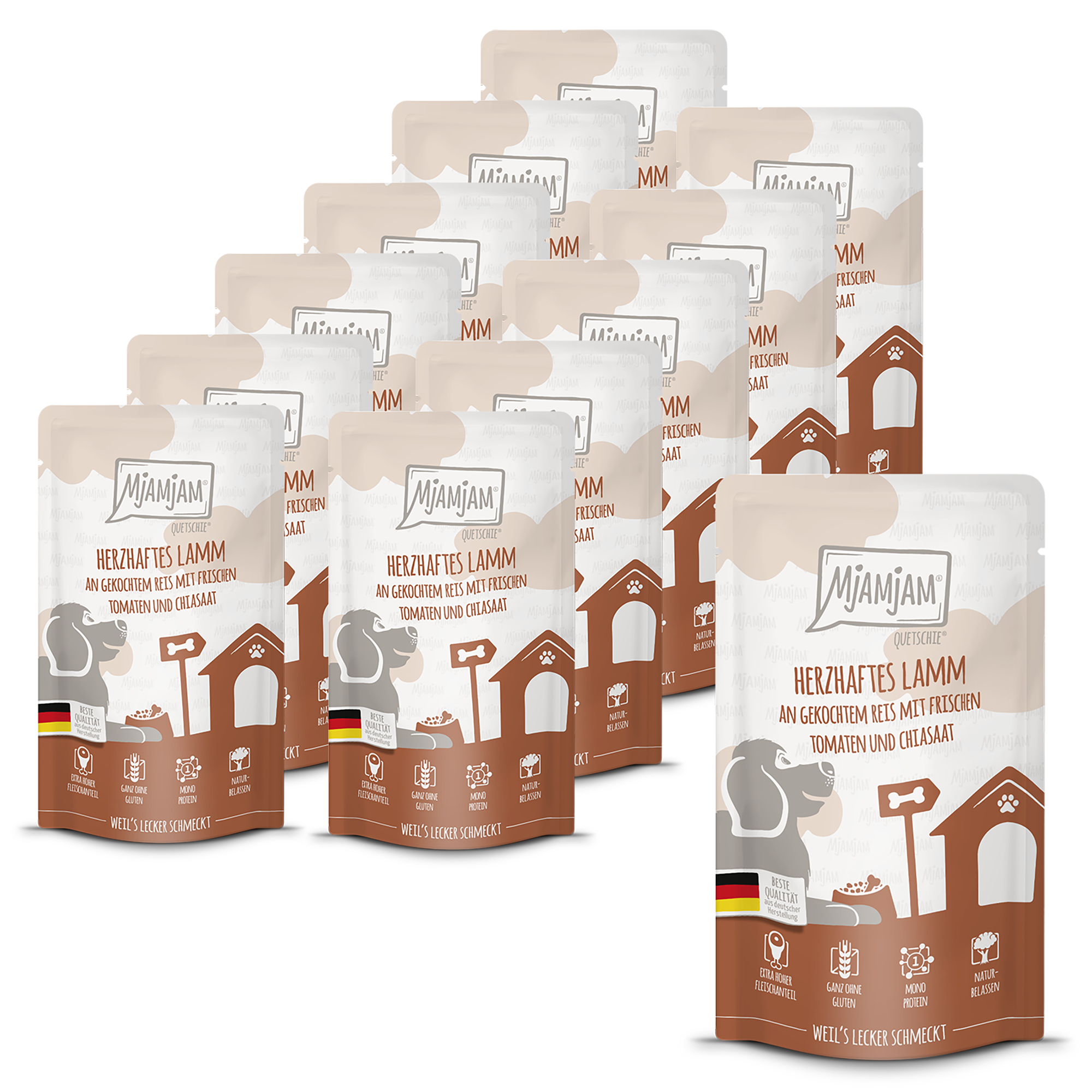 MjAMjAM - Quetschie - herzhaftes Lamm an gekochtem Reis mit frischen Tomaten und Chiasaat 12 x 125g