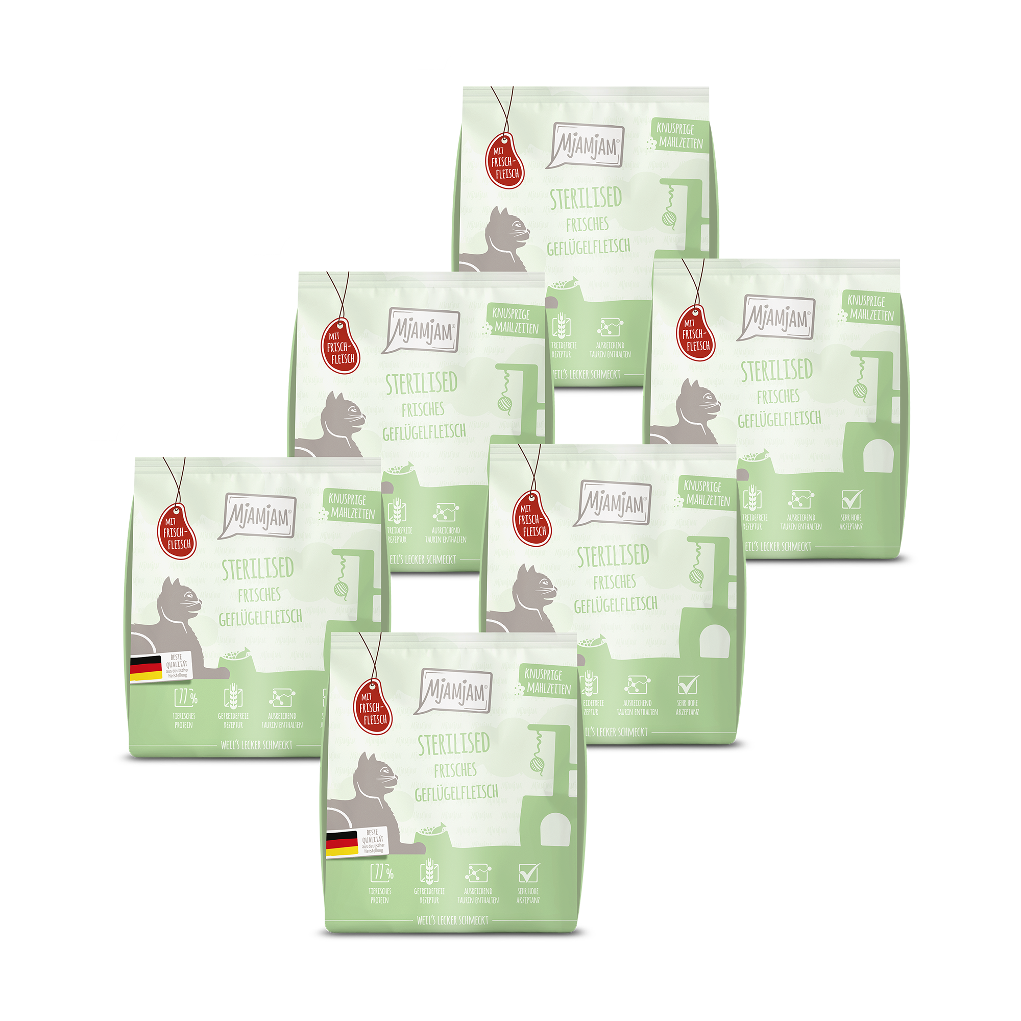 MjAMjAM - Knusprige Mahlzeiten - Sterilised - Frisches Geflügelfleisch 6 x 300g