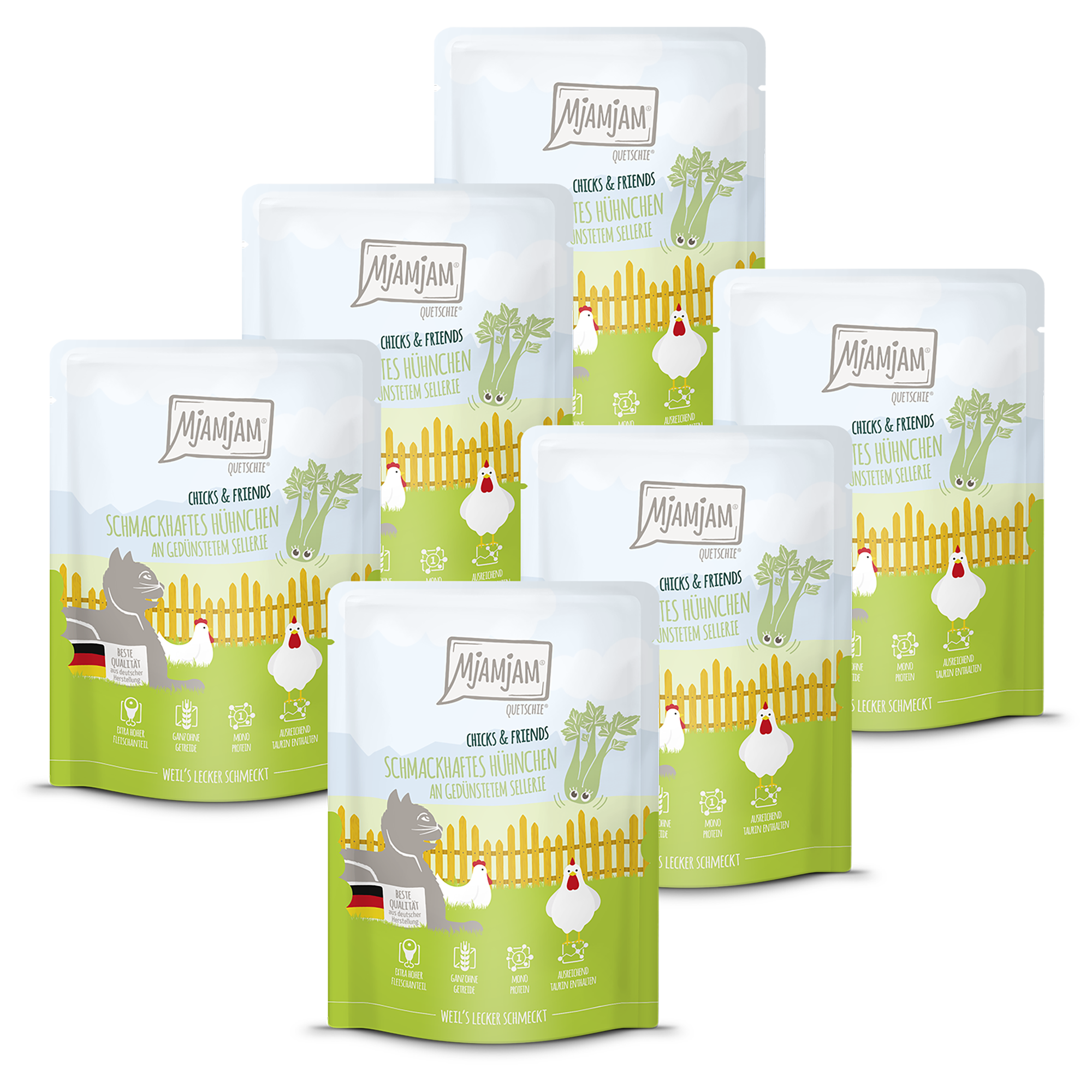 MjAMjAM - Quetschie - Chicks & Friends schmackhaftes Hühnchen an gedünstetem Sellerie 6 x 300g