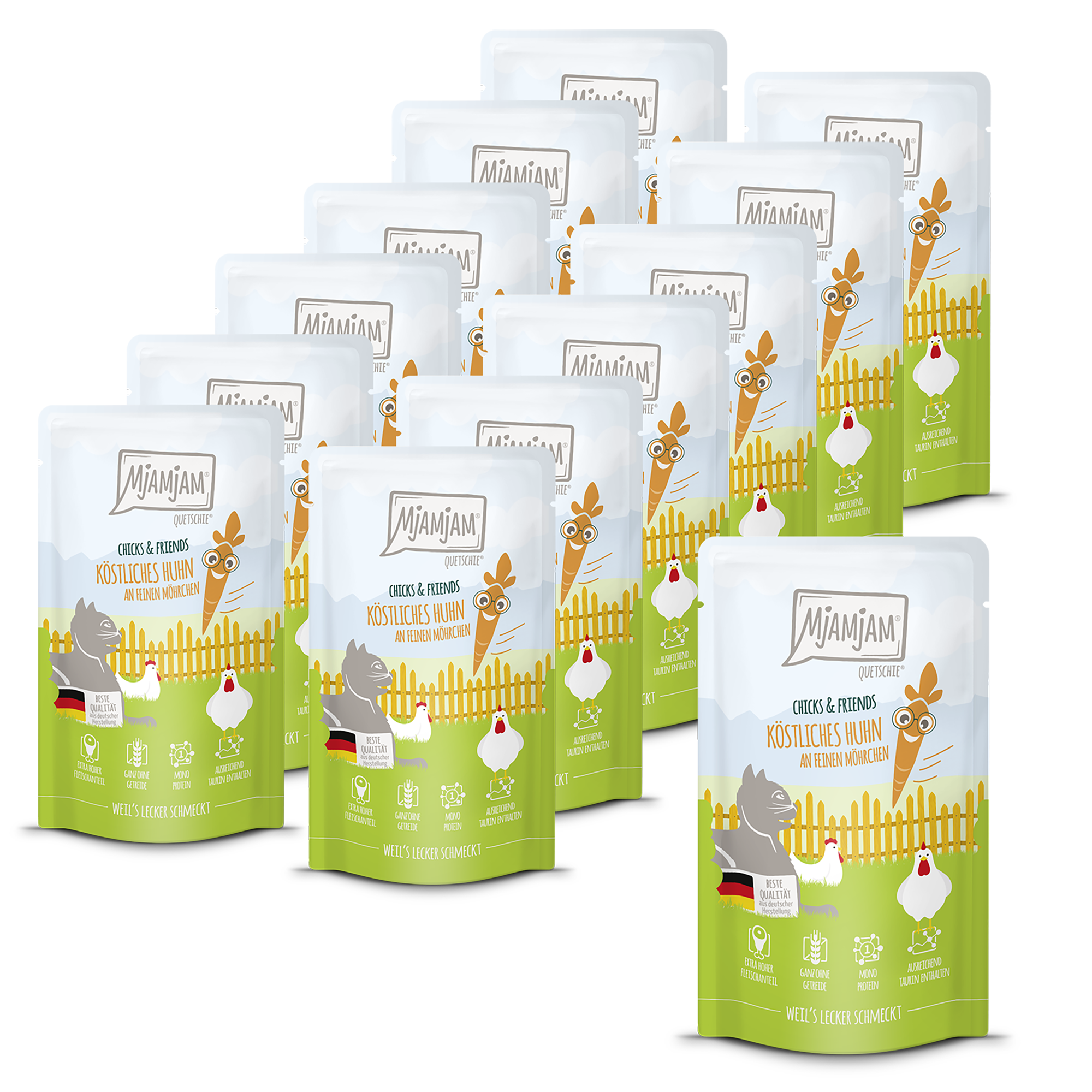 MjAMjAM - Quetschie - Chicks & Friends köstliches Huhn an feinen Möhrchen 12 x 125g