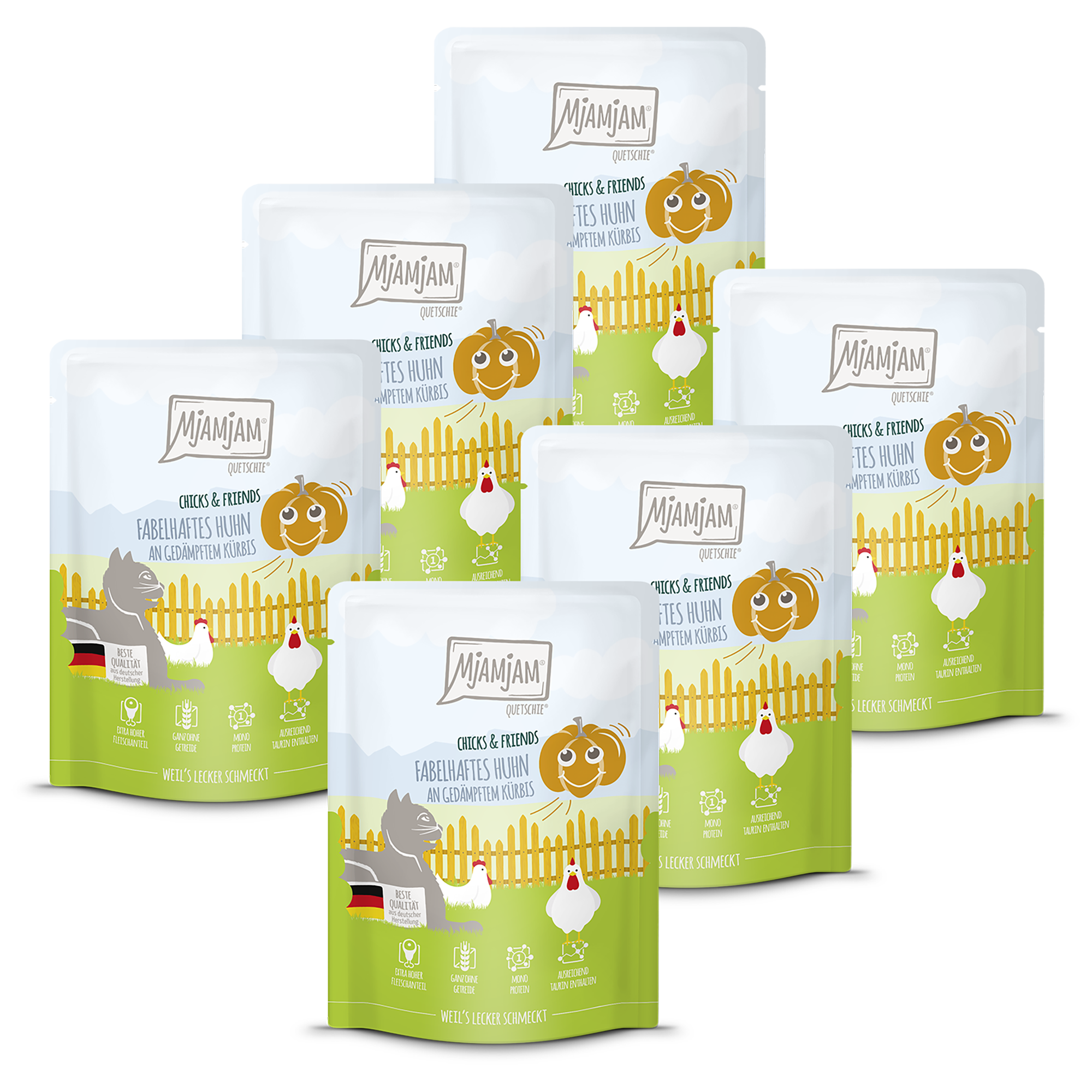 MjAMjAM - Quetschie - Chicks & Friends fabelhaftes Huhn an gedämpftem Kürbis 6 x 300g