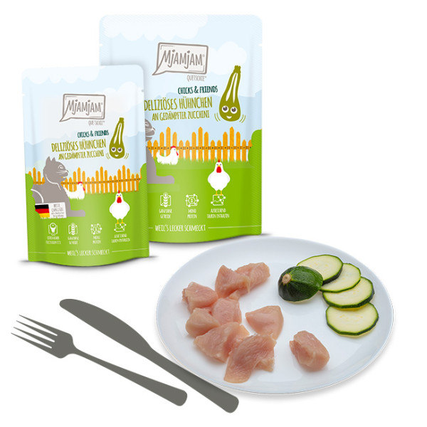 MjAMjAM - Quetschie - Chicks & Friends deliziöses Hühnchen an gedämpfter Zucchini