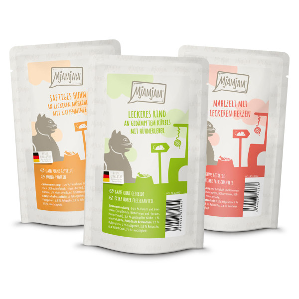 MjAMjAM - Quetschies leckere Mahlzeiten Mixpaket I für deine Katze 12 x 125g