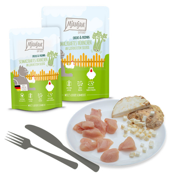 MjAMjAM - Quetschie - Chicks & Friends schmackhaftes Hühnchen an gedünstetem Sellerie