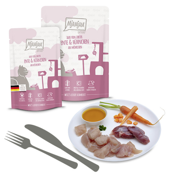 MjAMjAM - Quetschie - DUO von zarter Ente & saftigem Hühnchen an Möhrchen